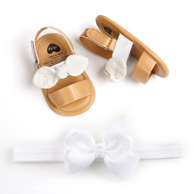 Sandale, Baby Mädchen Schleife mit weißen rosa Stirnband