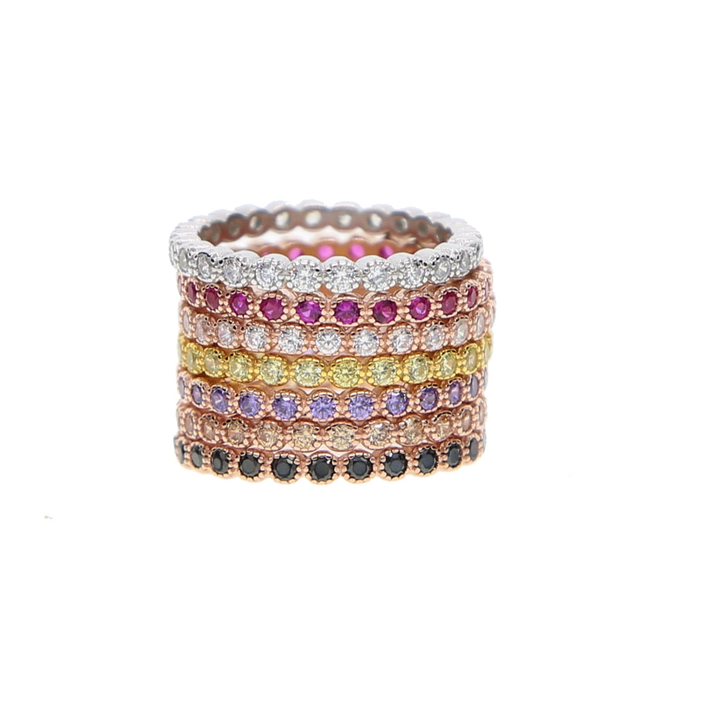 100% 925 Sterling Silber 7 Farben stapelbar Mode Mädchen Frauen Design Schmuck Geburtsstein Roségold Silber Mix Farbe cz Ring