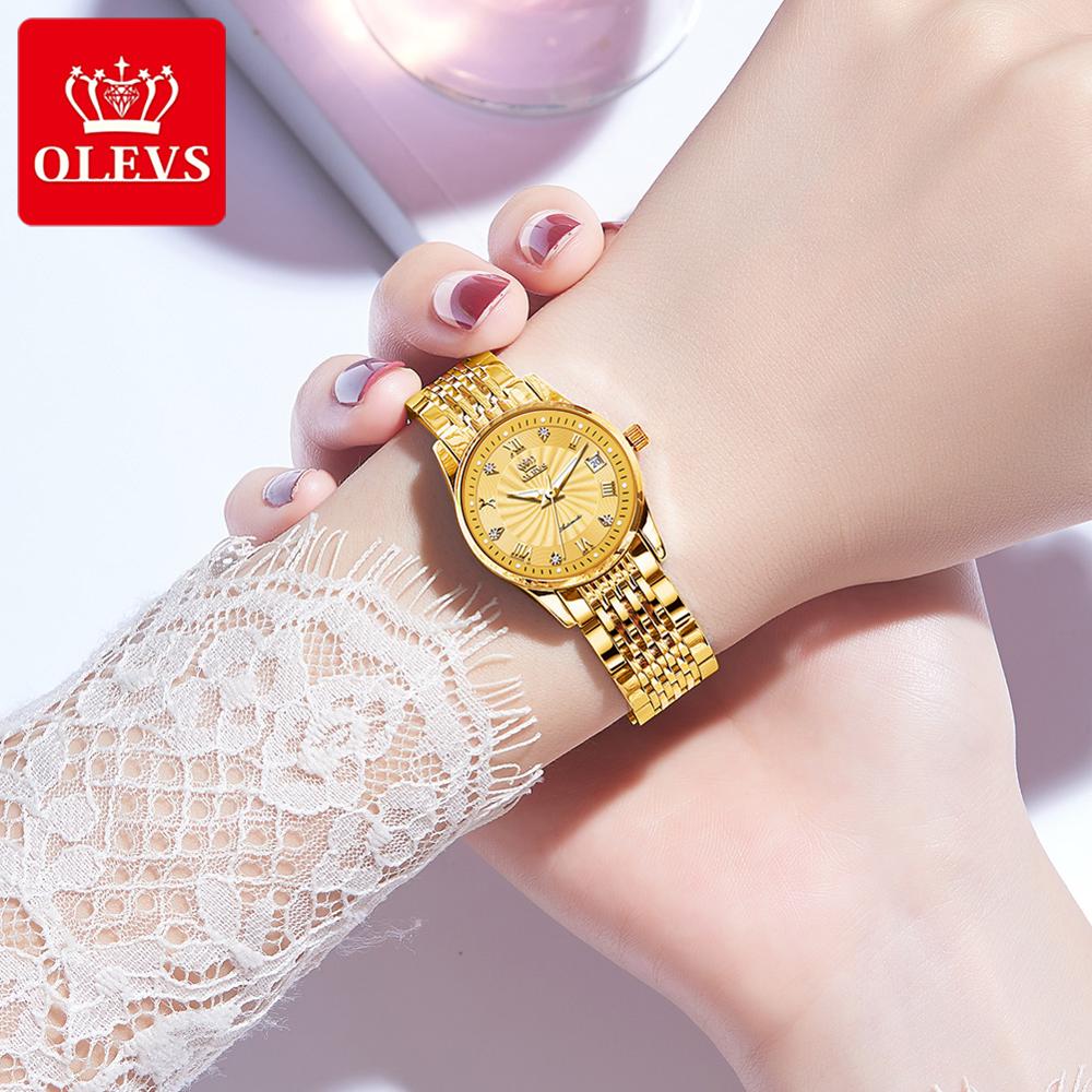 OLEVS Luxus Marke Ladides Automatische Mechanische Armbanduhr Wasserdicht, Edelstahl Einfache Uhr für Frauen