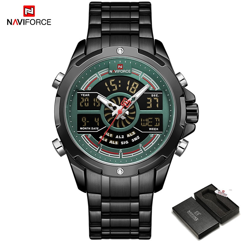 Quarz Militär Digitaluhruhr für Herren, LED Top Golduhr, Voll Stahl Armbanduhr