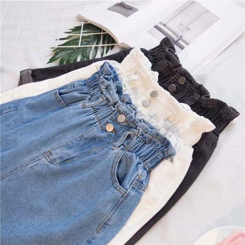 Elastische Hohe Taille Shorts Oversize für Damen, Kurze Jeans lose Breite Bein