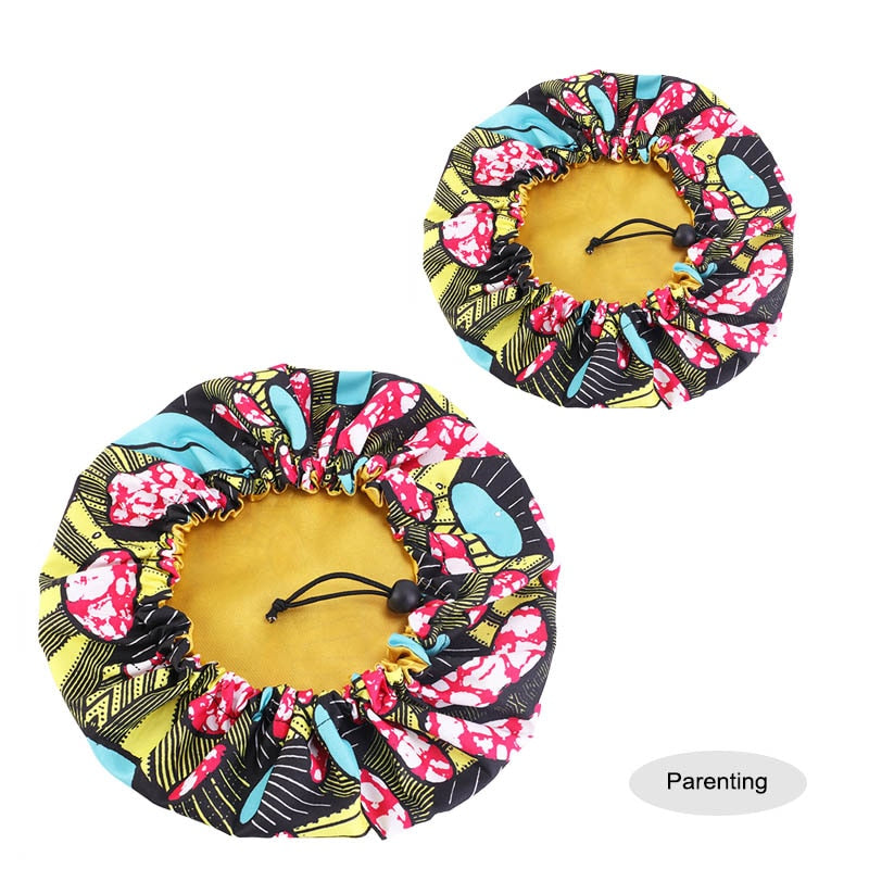2 pcs/set Schlafmütze für Eltern und Kinder Afrikanischer Druck, Turban Haarabdeckung