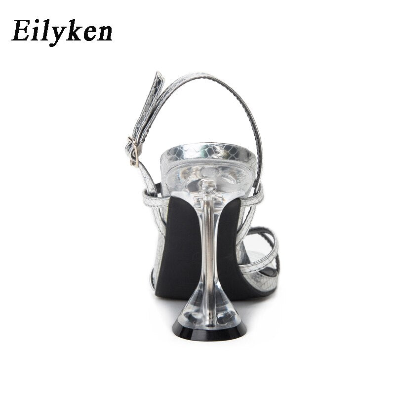 Eilyken Neue Silber Rückenband Sandalen, Transparent Plexiglas Absatz