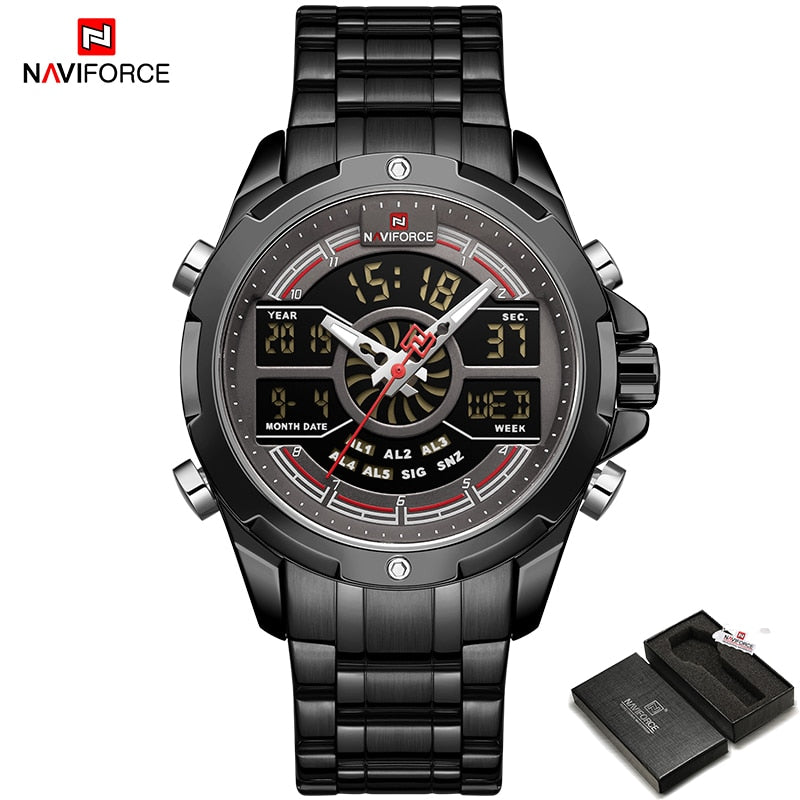 Quarz Militär Digitaluhruhr für Herren, LED Top Golduhr, Voll Stahl Armbanduhr