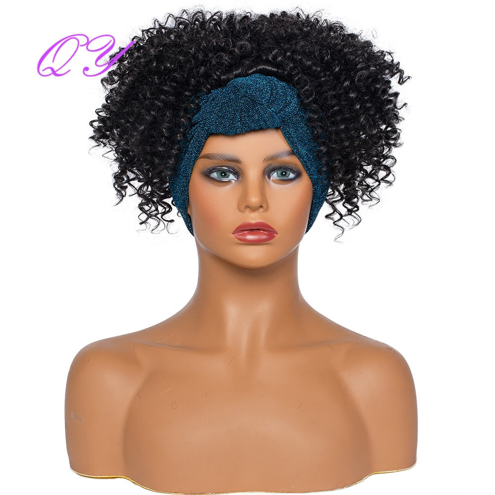 Hair Big Afro Kinky Curly Stirnband Perücken für Frauen Synthetisches Haar Perücken Turban Wrap Hair Style