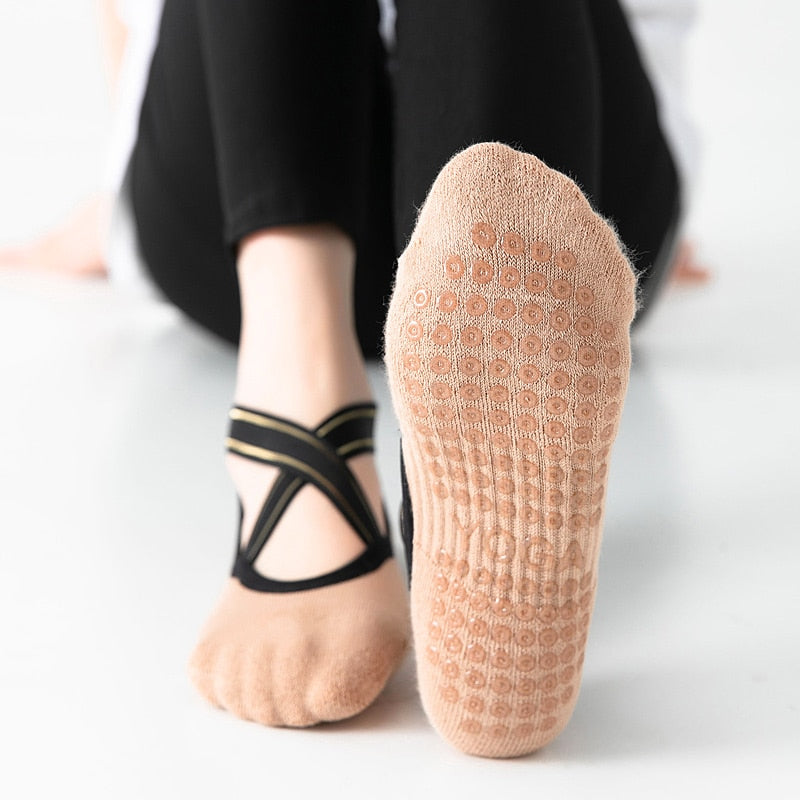 Hochwertige Verband-Yoga-Socken und Anti-Rutsch-Handtuchunterseite, rückenfreie Barre-Tanzsocken