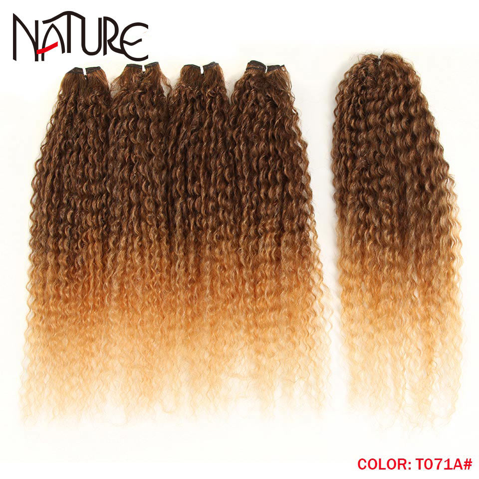Synthetische Haarverlängerungen für Herbstfrauen Afro Curly Hair Bundles 24 Zoll, Ombre Blonde High Temperature Fiber Hair Weave Bundle