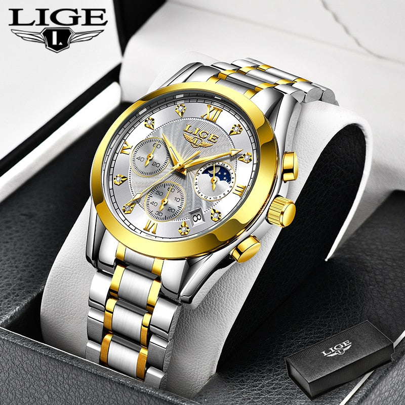 LIGE 2022 Neue Gold Uhr, Frauen Uhren Damen Kreativ Stahl, Armband Uhren Frauen Wasserdicht
