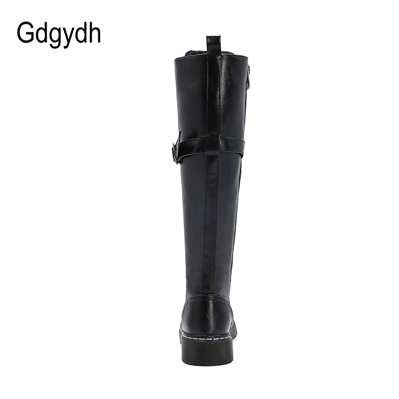 Herbst British Style Kniehohe Stiefel Für Frauen, Weibliche Stiefel Runde Zehe, Niedrige Absätze