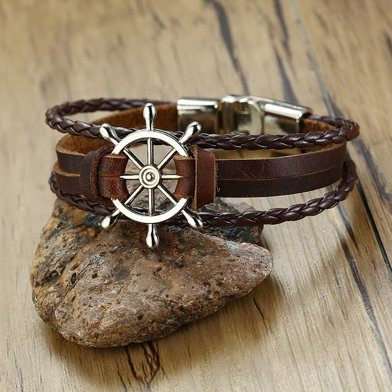 Ruder Charm Mehrschichtige Armbänder mit Leder SeilKette, Handgelenk Armreifen Schmuck