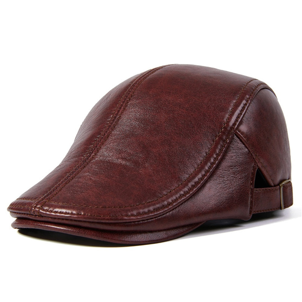 Herren Echtleder Baskenmütze, Herbst / Winter Männlich Braun Verstellbare Hochwertige Gatsby Baskenmütze Caps