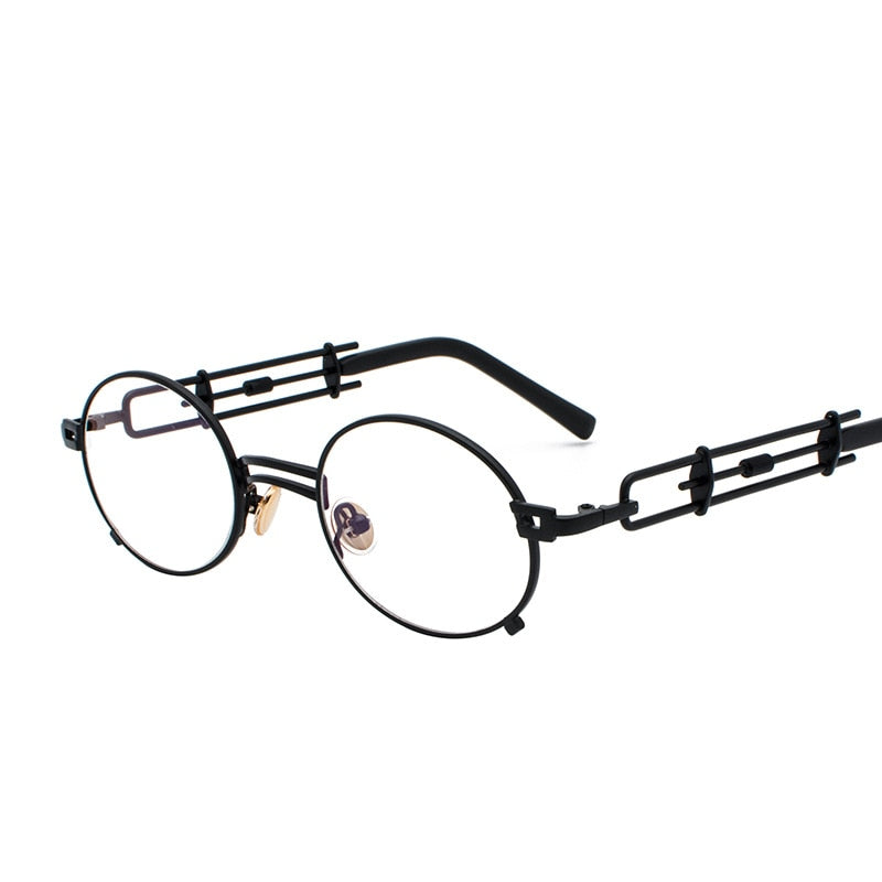 Retro Metall Runde Sonnenbrille für Männer & Frauen, Schwarz Rot Klare Linse mit UV400
