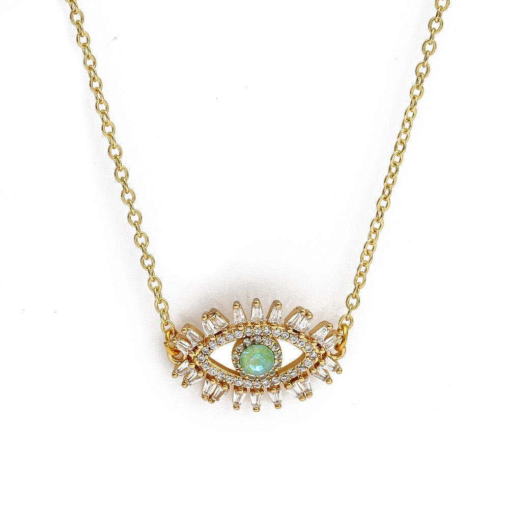 Lucky Eye Eulenherz Fatima Handpantoffeln Türkischer Böser Blick Anhänger Halskette Kupfer Goldfarbe, Langkettige Halskette für Frauen BE132