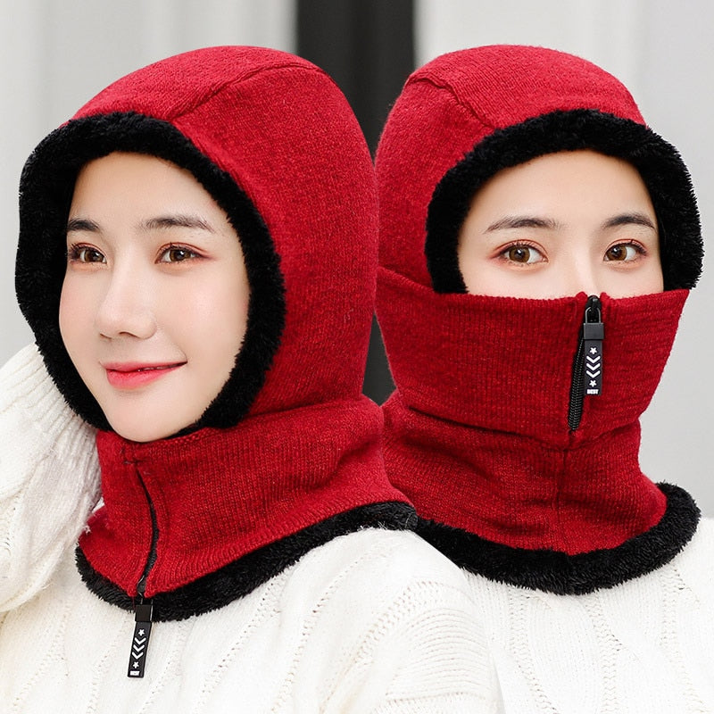 1pcs Frauen-Winter-Strickmütze, Pelz gefüttert warme Wintermützen für Frauen mit Reißverschluss