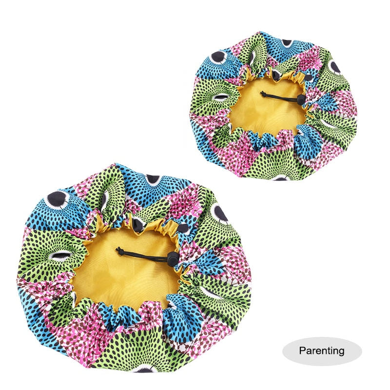 2 pcs/set Schlafmütze für Eltern und Kinder Afrikanischer Druck, Turban Haarabdeckung