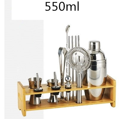 Cocktail-Shaker-Bar-Set Kunststoff- und Holzhalter, Edelstahl verkupferter Cocktail-Shaker