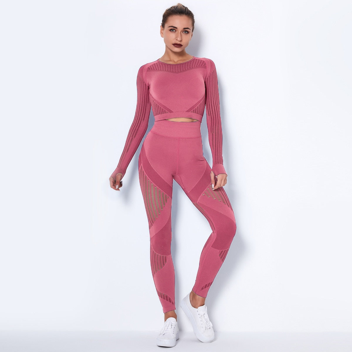Workout-Sets für Frauen, 2-teiliges, nahtloses Yoga-Outfit, Trainingsanzug, hoch taillierte Leggings und Crop-Top-Fitness-Kleidungsset