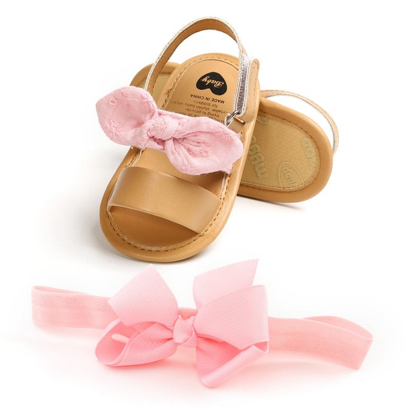 Sandale, Baby Mädchen Schleife mit weißen rosa Stirnband