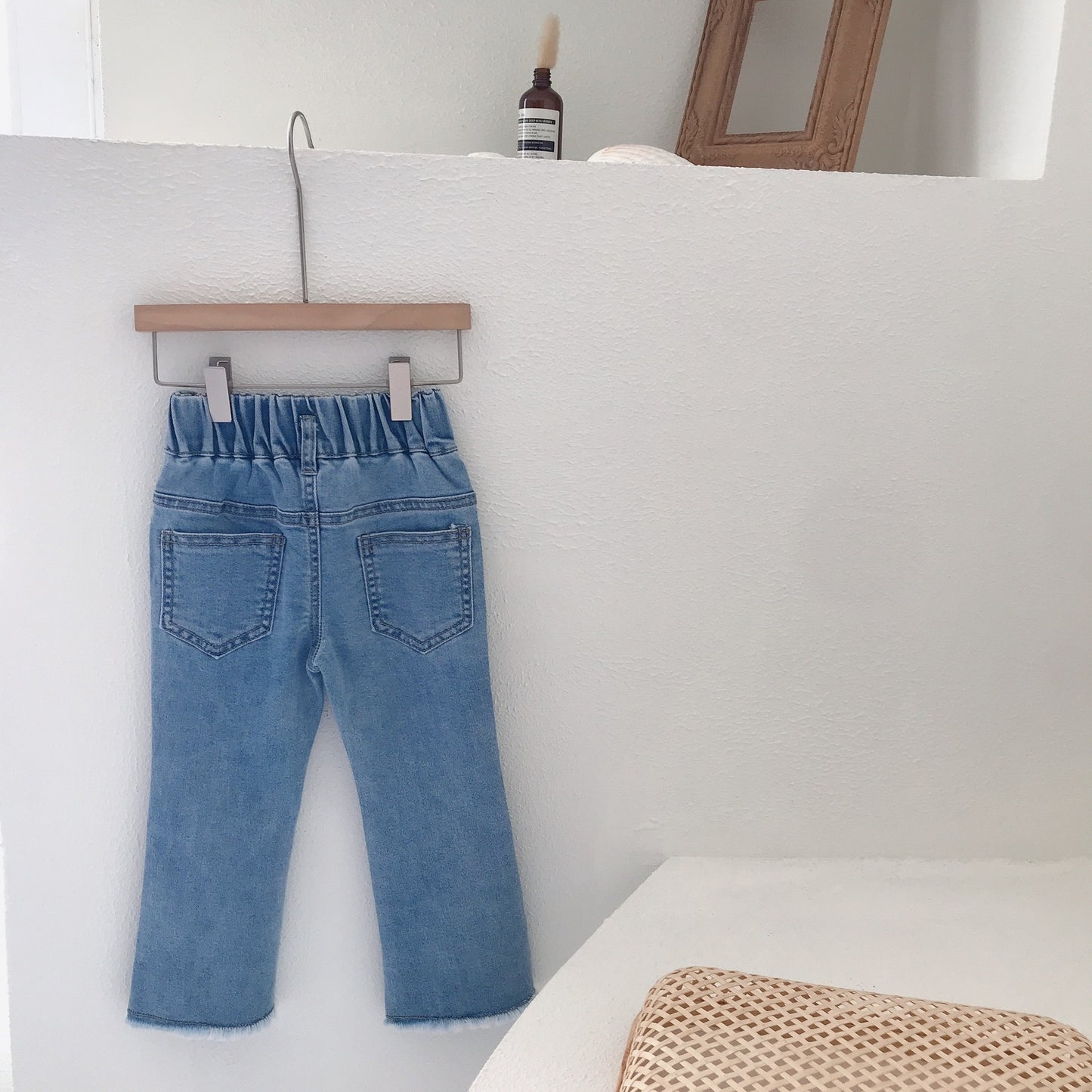 Mädchen Hohe Taille Ausgestellte Leggins-Jeans, Einfarbig