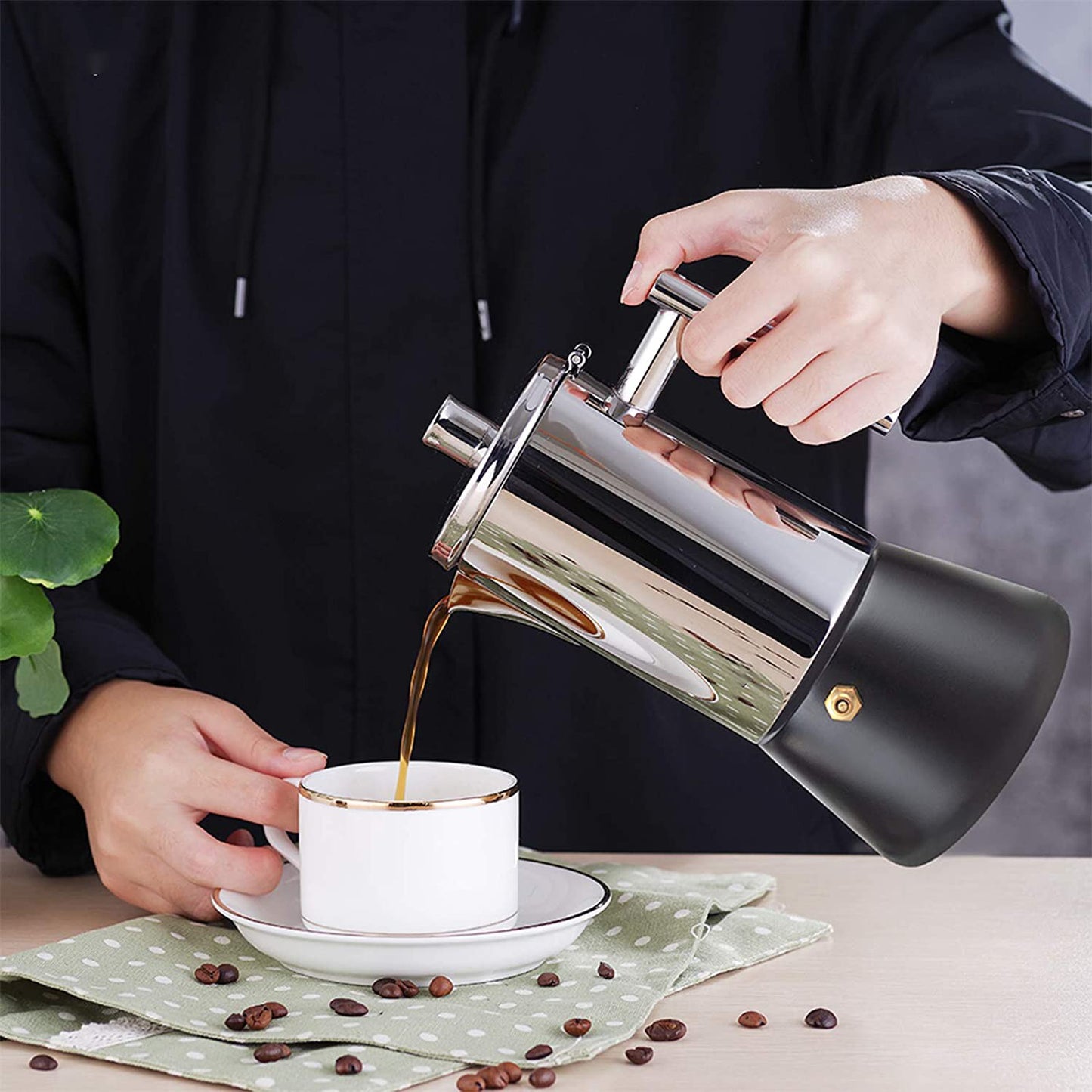 300/500ML 304 Edelstahl Geysir Kaffeemaschine Induktionskocher Espresso Kaffeekanne, Moka Pot Italienische Kaffeemaschine