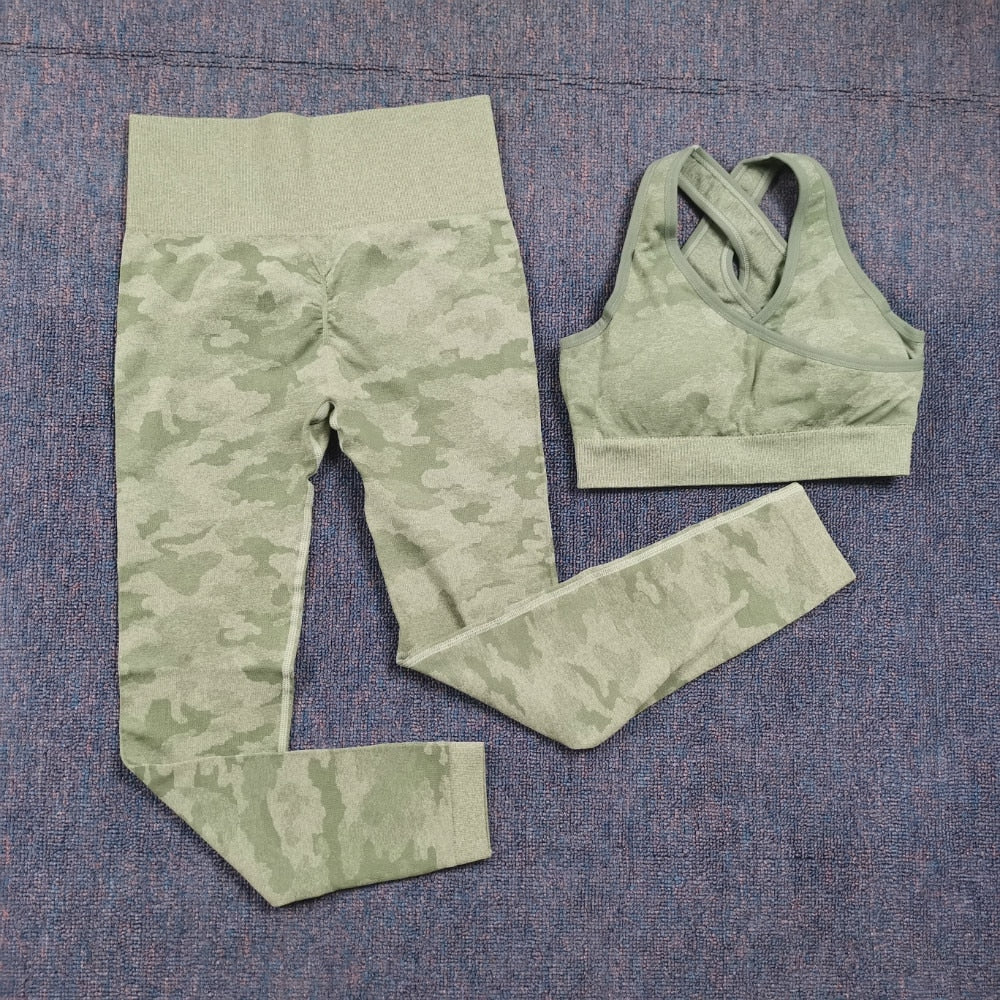 3 Teile / satz Damen Camouflage Yoga Set, Yoga-Leggings für Frauen, gestreifte Kompressionshose