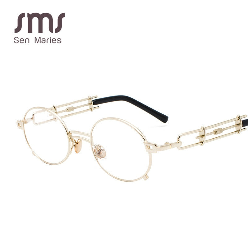 Retro Metall Runde Sonnenbrille für Männer & Frauen, Schwarz Rot Klare Linse mit UV400
