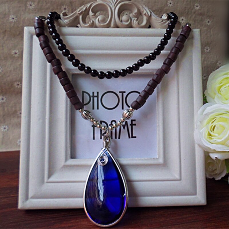 Vintage Ethnic Strand Resin Long Necklace 2019 Women New Gourd Pendant Sweater Chain Fashion Boho High-end Blue Neck Accessories