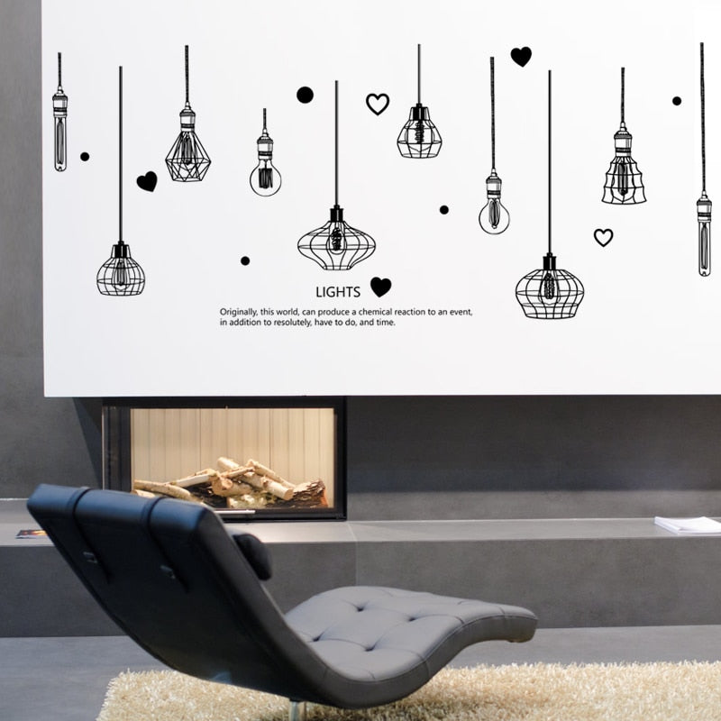 226*97cm Schwarzer Kronleuchter Wandaufkleber Glühbirne Home Decor für Wohnzimmer Schlafzimmer Kunst DIY Vinyl Wandaufkleber abnehmbar