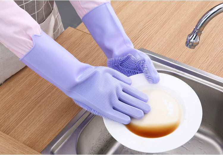 Handschuhe zum Geschirrspülen aus Silikon, Gummischwamm Schrubber zum Geschirrspülen.