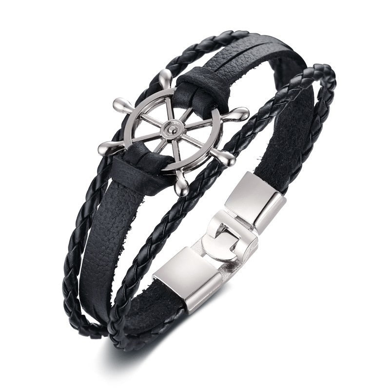 Ruder Charm Mehrschichtige Armbänder mit Leder SeilKette, Handgelenk Armreifen Schmuck