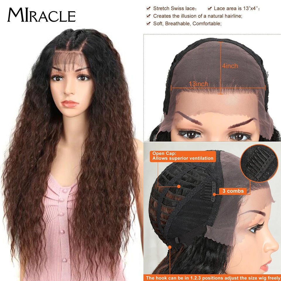 13*4 Synthetische Lace Front Perücke, Lockige Afro Perücken für Frauen 30Zoll Natürliche Perücken Wunder Haar