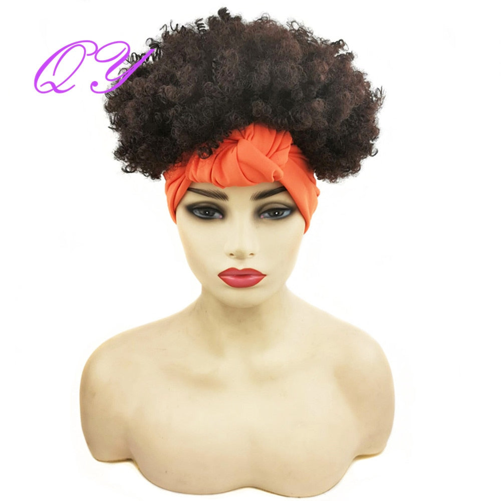 Hair Big Afro Kinky Curly Stirnband Perücken für Frauen Synthetisches Haar Perücken Turban Wrap Hair Style