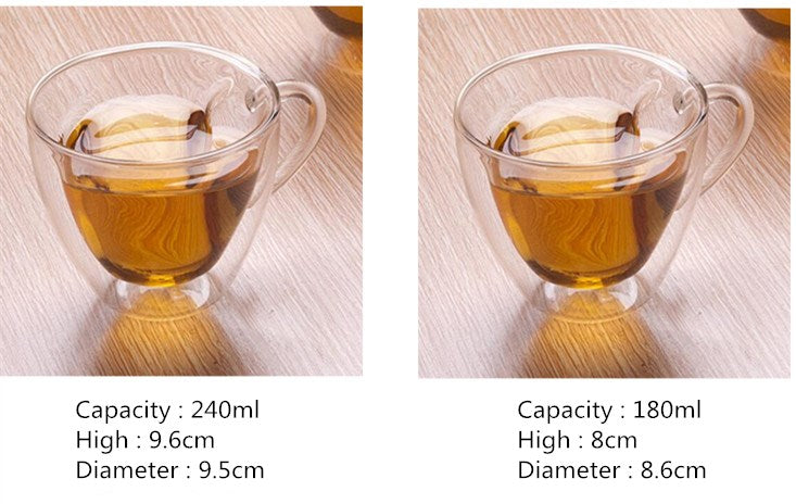 Kreatives herzförmiges doppelwandiges Glas, transparenter hitzebeständiger Handgriff