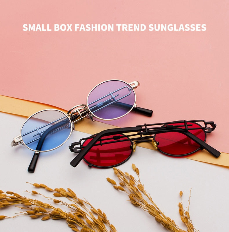 Retro Metall Runde Sonnenbrille für Männer & Frauen, Schwarz Rot Klare Linse mit UV400