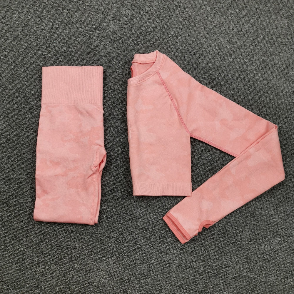 3 Teile / satz Damen Camouflage Yoga Set, Yoga-Leggings für Frauen, gestreifte Kompressionshose