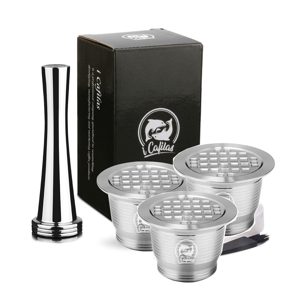 Wiederverwendbare und nachfüllbarenesspresso, Kaffeekapseln für Nespresso-Maschine mit Tamper Edelstahlkapsel