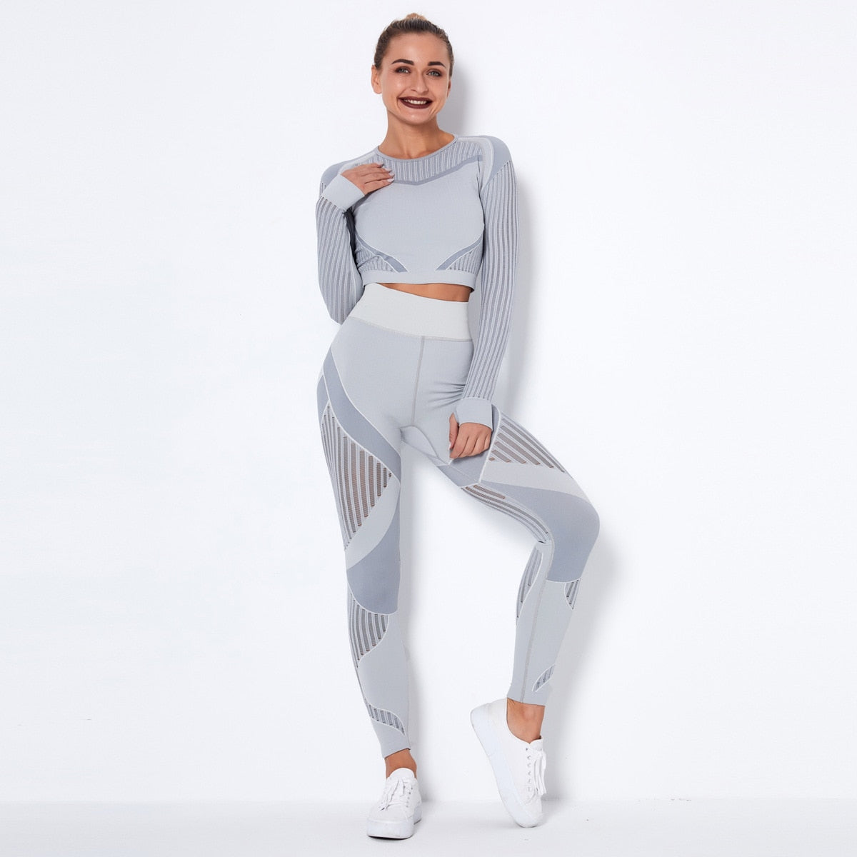 Workout-Sets für Frauen, 2-teiliges, nahtloses Yoga-Outfit, Trainingsanzug, hoch taillierte Leggings und Crop-Top-Fitness-Kleidungsset