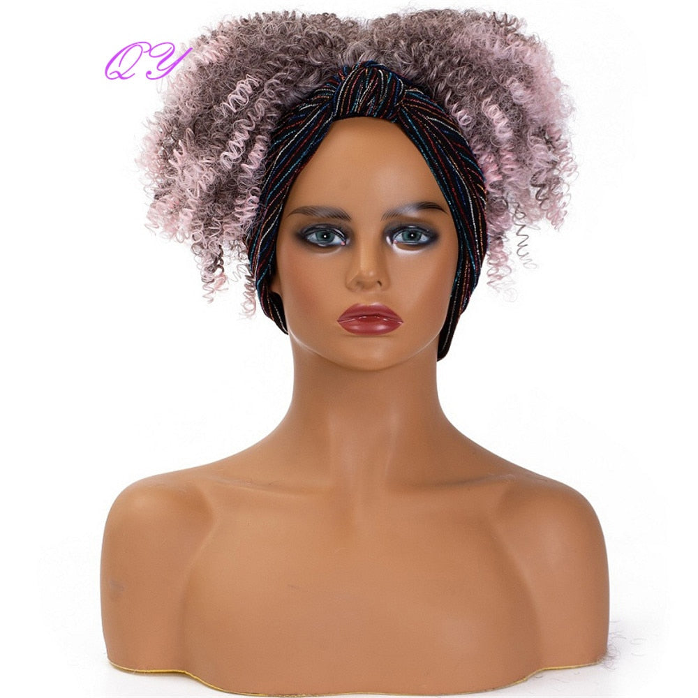 Hair Big Afro Kinky Curly Stirnband Perücken für Frauen Synthetisches Haar Perücken Turban Wrap Hair Style