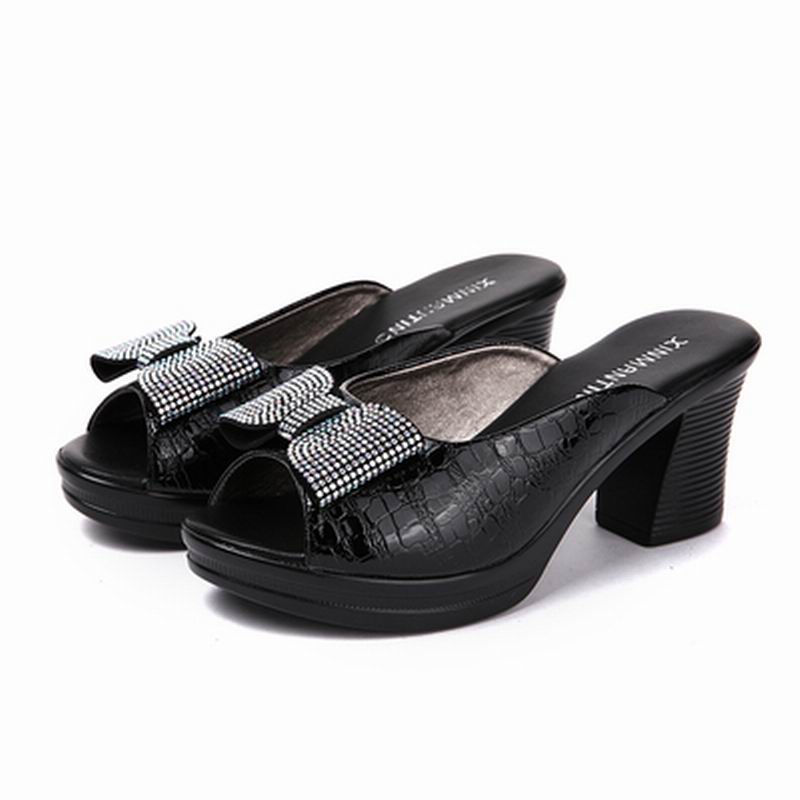 Damen Sandalen aus echtem Leder mit offenen Spitzen