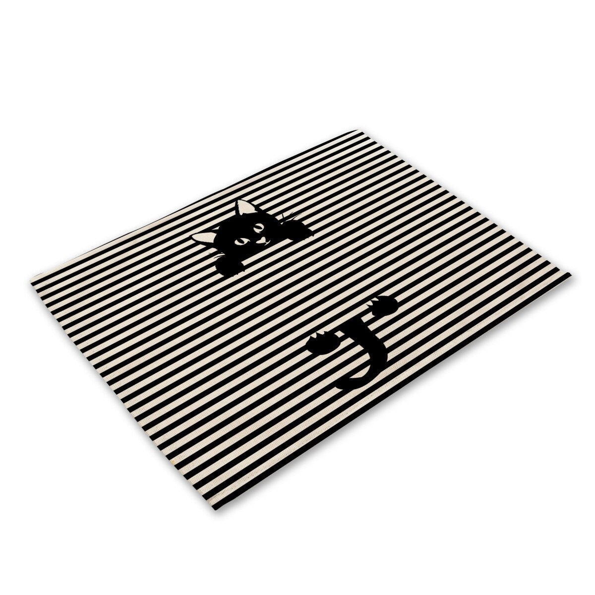 Leinen-Tischsets mit schwarz-weißem Katzendruck für Esstisch-Accessoires, Schüssel, Teller-Platzsets