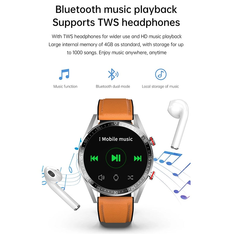 2022 neue 454 * 454-Bildschirm-Smartwatch zeigt immer die Uhrzeit an Bluetooth-Anruf, Lokale Musik-Smartwatch für Herren, Android-TWS-Kopfhörer