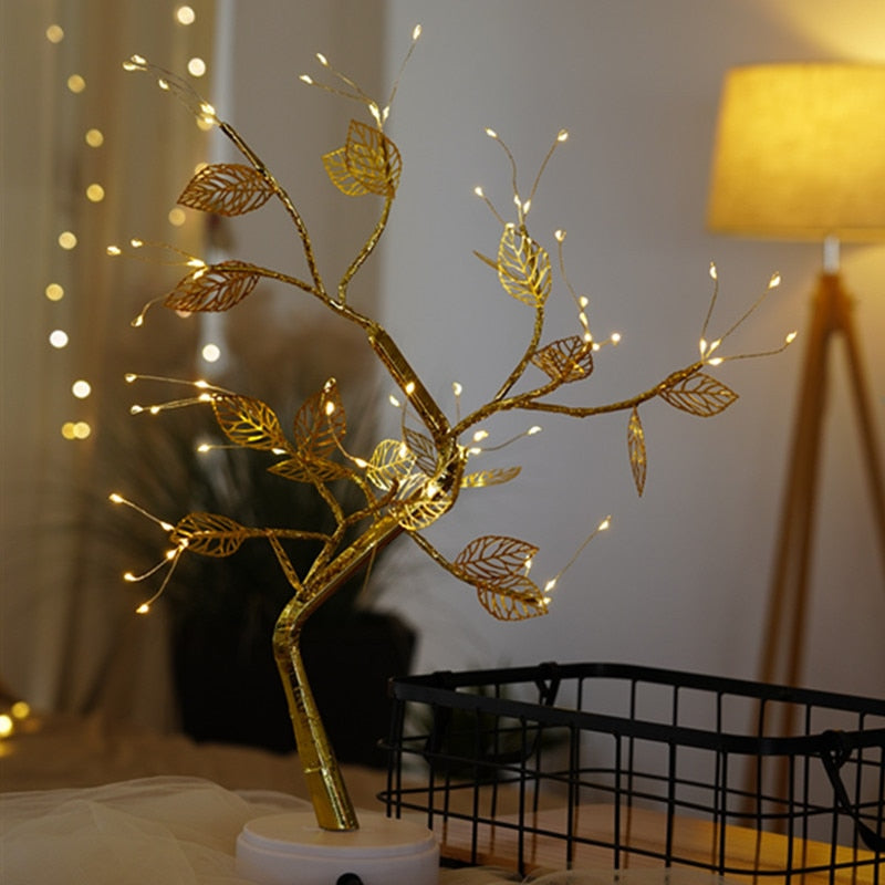 LED Kupferdraht Nachtlicht Baum, Lichterkette Heimtextilien Nachtlampe, USB batteriebetrieben für Schlafzimmer Nachttischlampe