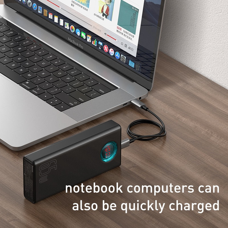 Baseus 65W Power Bank 30000mAh PD Schnellladung, Tragbares externes Schnellladegerät für Tablet & Smartphone