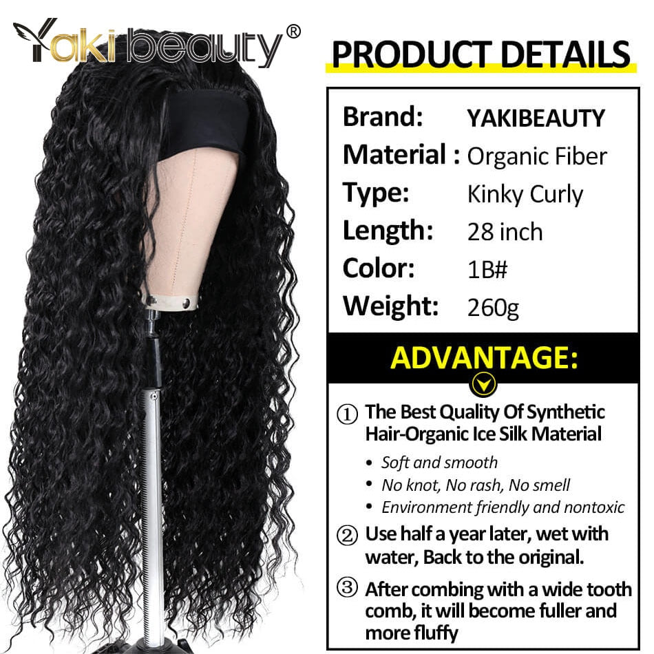 28 Zoll lange Afro Kinky Curly Stirnband Perücken, Synthetische Eis Stirnband Perücke für schwarze Frauen