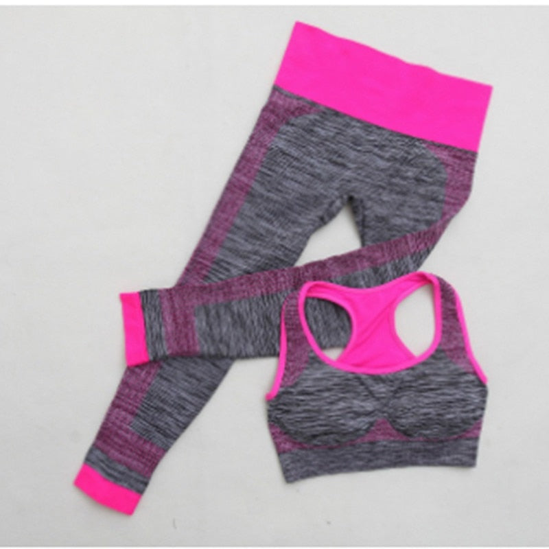 2Pcs Frauen Yoga-Set Workout Legging Caprihose, Damen Trainingsanzug Laufkleidung