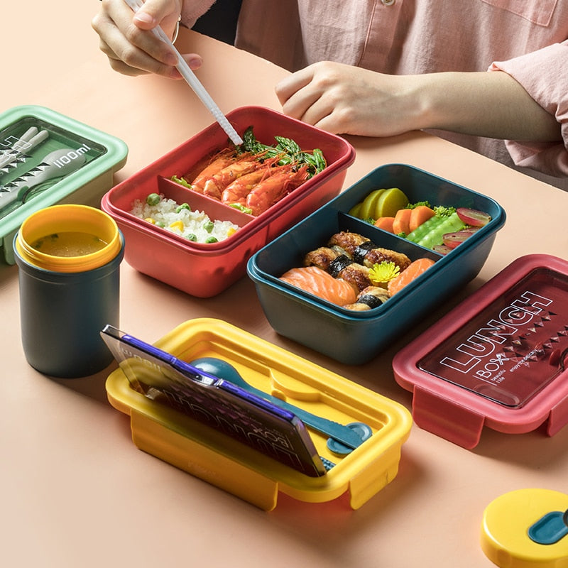 850 ml/1100 ml tragbare Lunchbox Lebensmittelbehälter Mikrowelle geeignet, Bento-Boxen Lunchbox mit Besteck-Sets