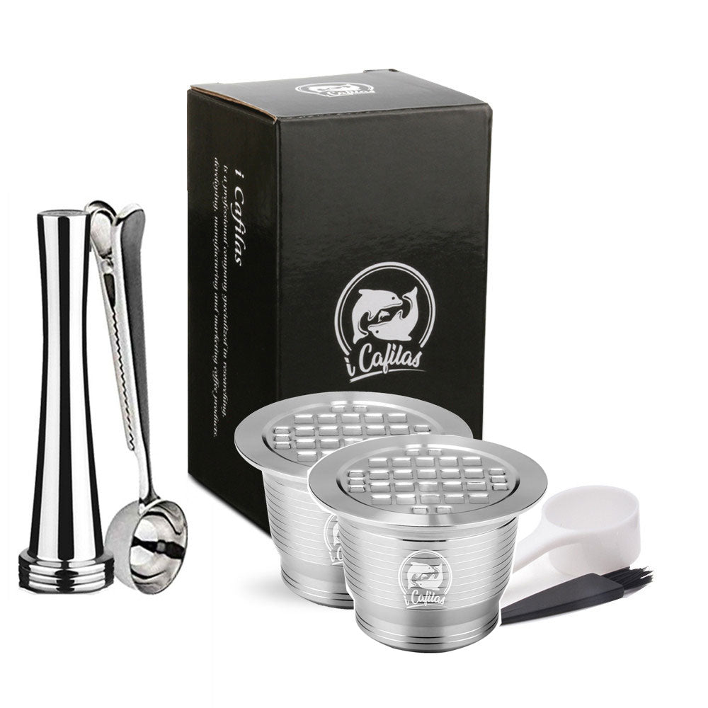 Wiederverwendbare und nachfüllbarenesspresso, Kaffeekapseln für Nespresso-Maschine mit Tamper Edelstahlkapsel