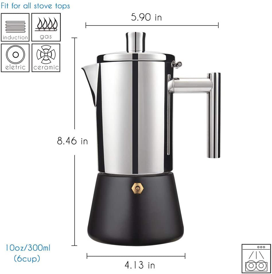 300/500ML 304 Edelstahl Geysir Kaffeemaschine Induktionskocher Espresso Kaffeekanne, Moka Pot Italienische Kaffeemaschine
