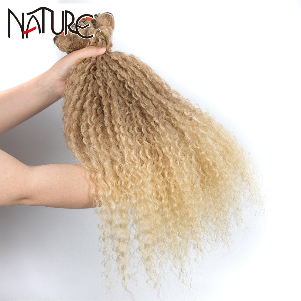 Synthetische Haarverlängerungen für Herbstfrauen Afro Curly Hair Bundles 24 Zoll, Ombre Blonde High Temperature Fiber Hair Weave Bundle