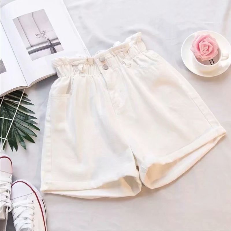 Elastische Hohe Taille Shorts Oversize für Damen, Kurze Jeans lose Breite Bein